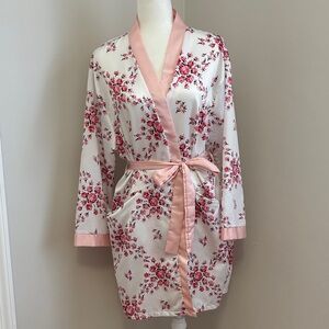 Morgan Lane Floral Satin Robe - Pink and Cream